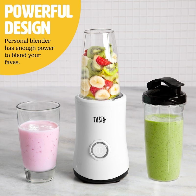 Tasty Personal Blender With Cups, 350W Powerful Blending Motor, 9-Piece Set With 4 Cups & Travel Lid, Compact & Portable, White - Image 2